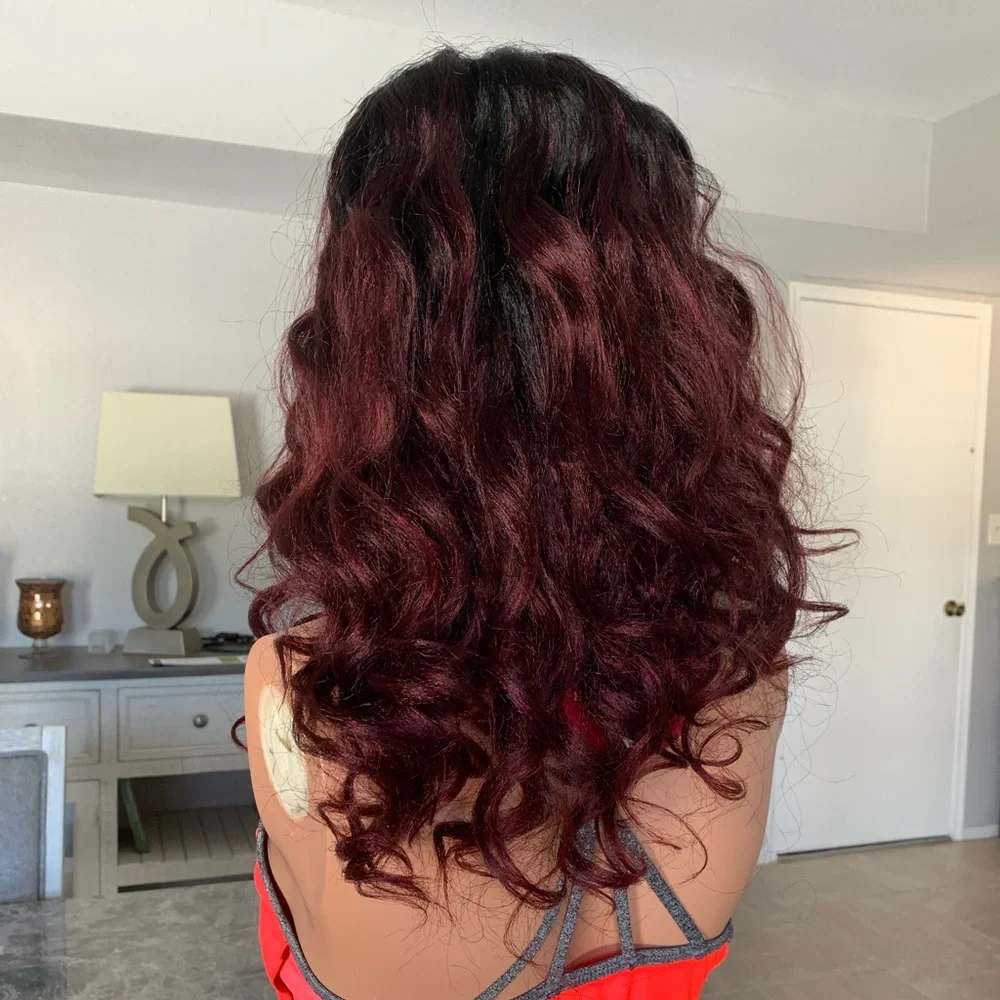 Ombre/Rooted black-reddish wavy hair topper wig - Picture 6 of 13